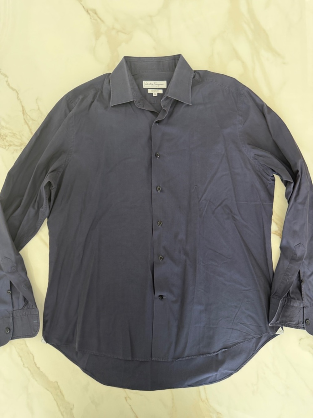 Salvatore Ferragamo Men's Navy Blue Button-Front Dress Shirt